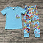 Baby Boy Blue Short Sleeves Pocket Shirt Pants Dogs Set