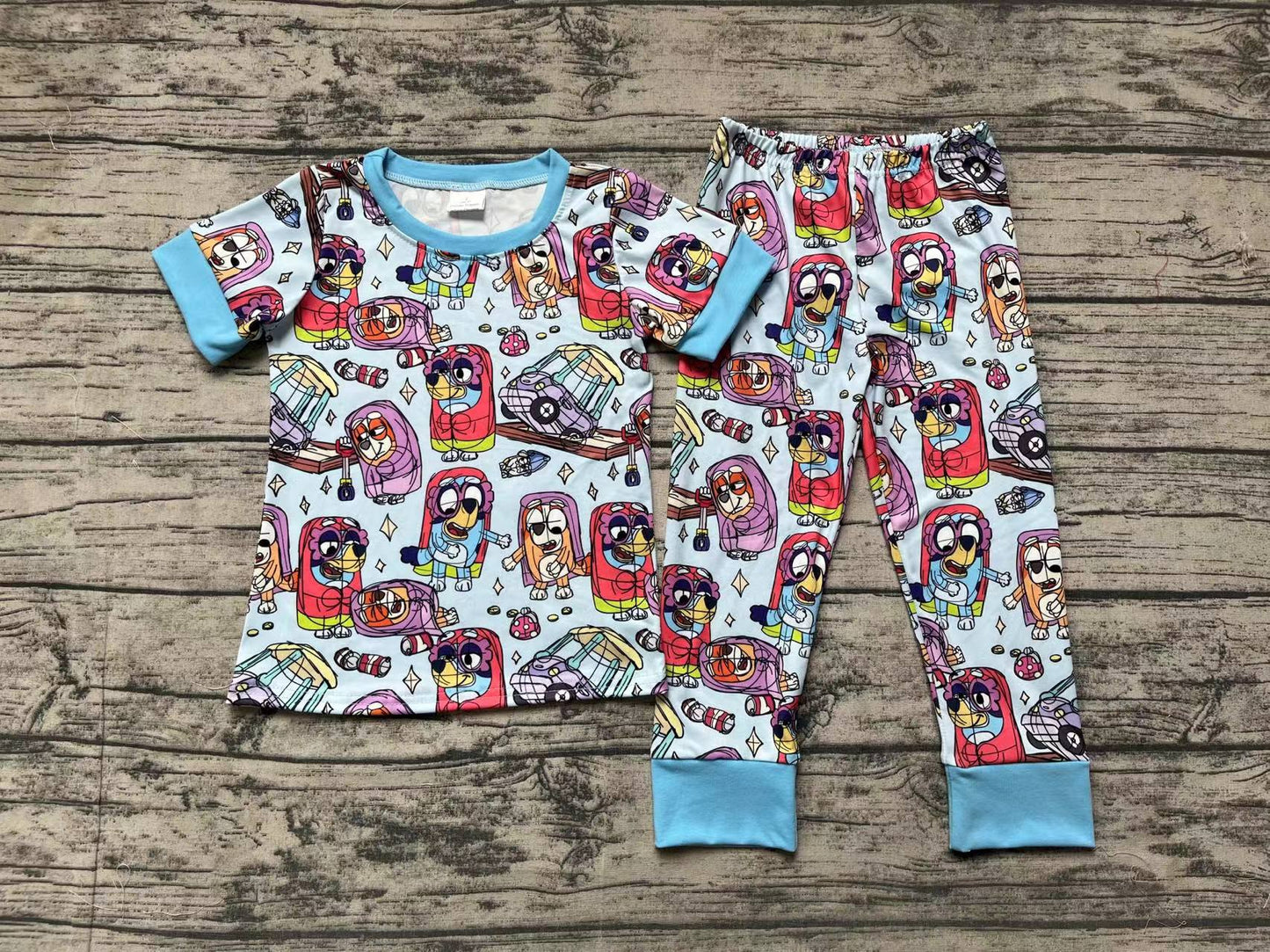 Baby Boy Short Sleeves Dogs Shirt Pants Pajamas Blue Set