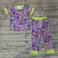 Baby Boy Kids Short Sleeves Dogs Halloween Purple Shirt Pants Pajamas Set