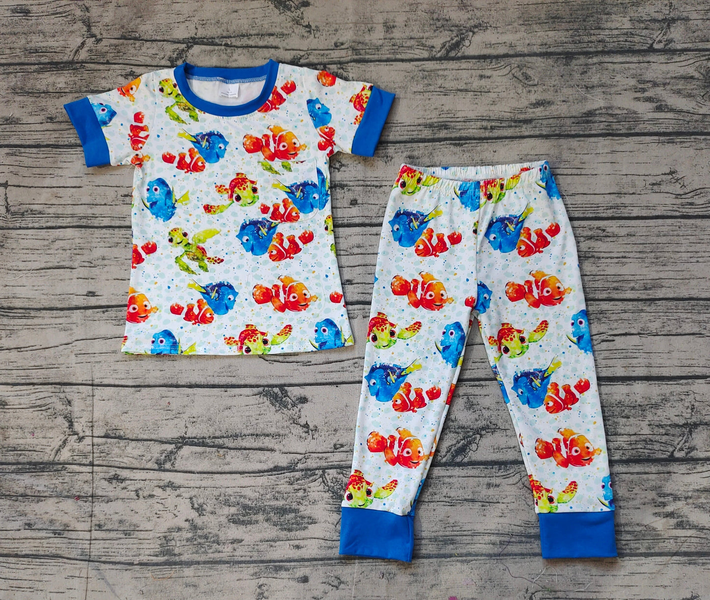 Baby Boy Short Sleeves Fish Turtle Shirt Pants Pajamas Set