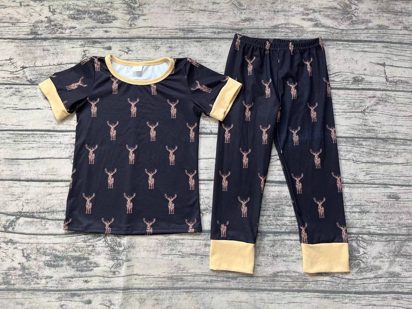 Baby Boy Short Sleeves Camo Deer Shirt Pants Pajamas Bamboo Set