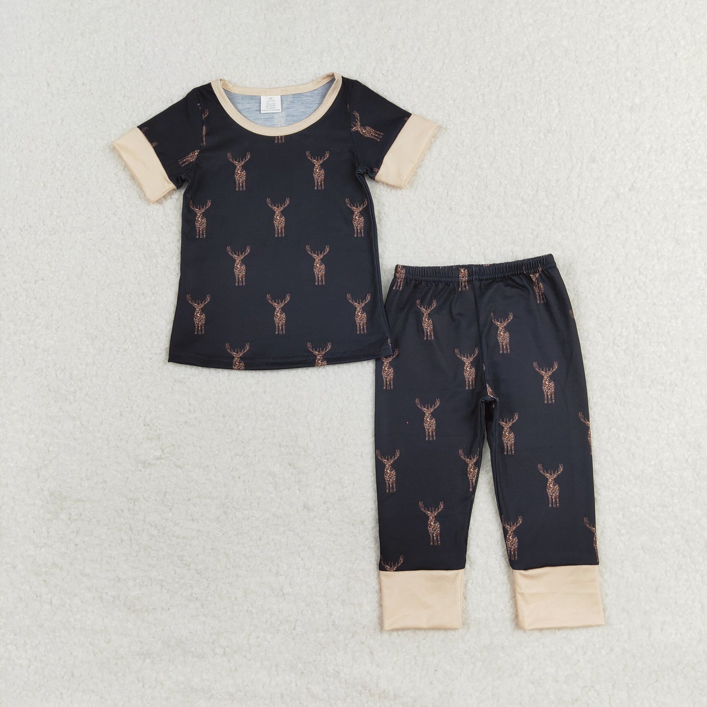 Boys Kids Short Sleeves Camo Deer Ducks Shirt Pants Sibling Bamboo Pajamas Clothes Set RTS