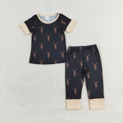 Boys Kids Short Sleeves Camo Deer Ducks Shirt Pants Sibling Bamboo Pajamas Clothes Set RTS