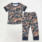 Boys Kids Short Sleeves Camo Deer Ducks Shirt Pants Sibling Bamboo Pajamas Clothes Set RTS