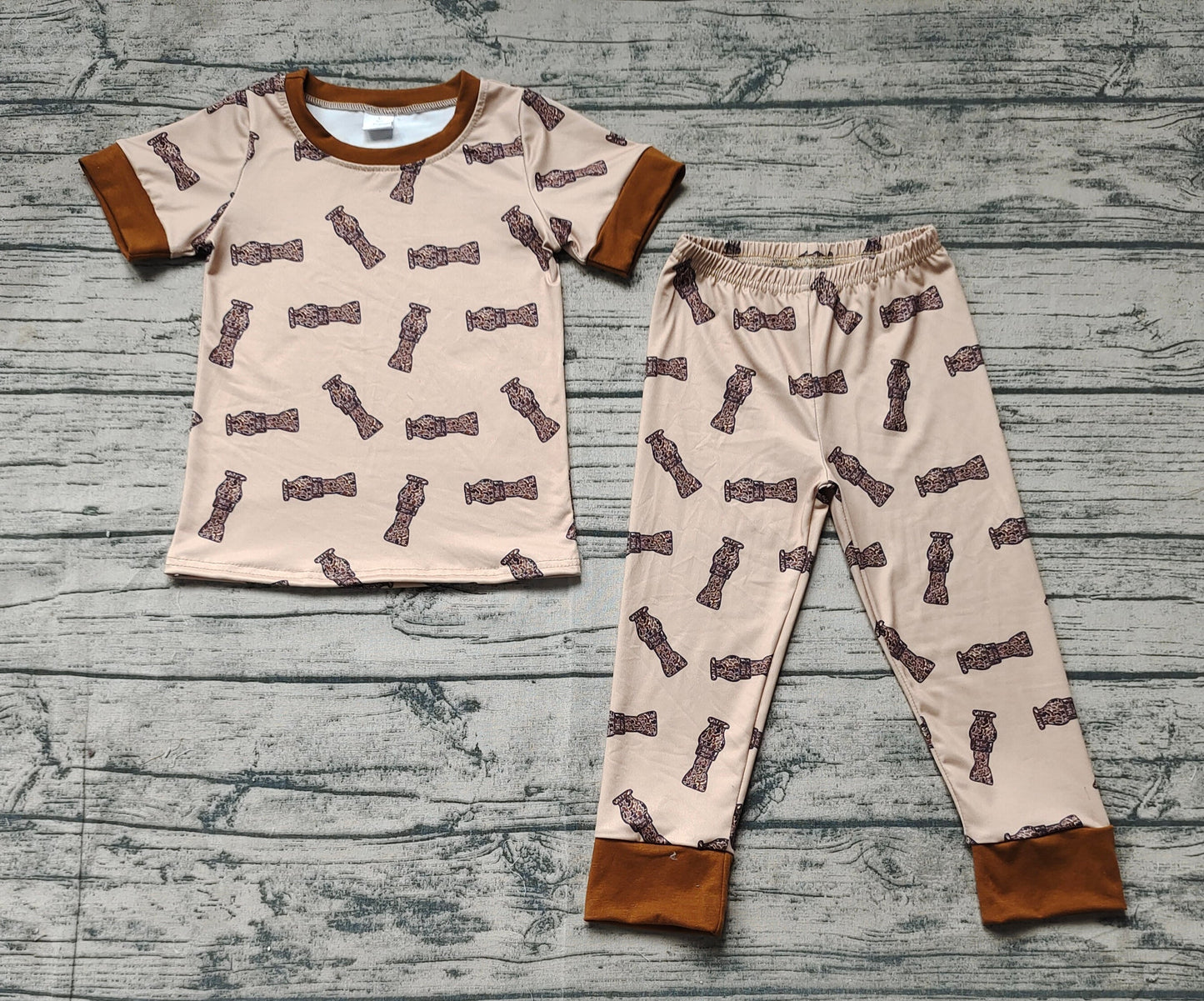 Baby Boy Short Sleeves Camo Brown Shirt Pants Bamboo Pajamas Set