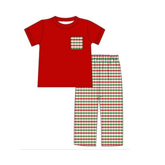 Pre-order Baby Boys Pocket Top Green Checkered Pants Set