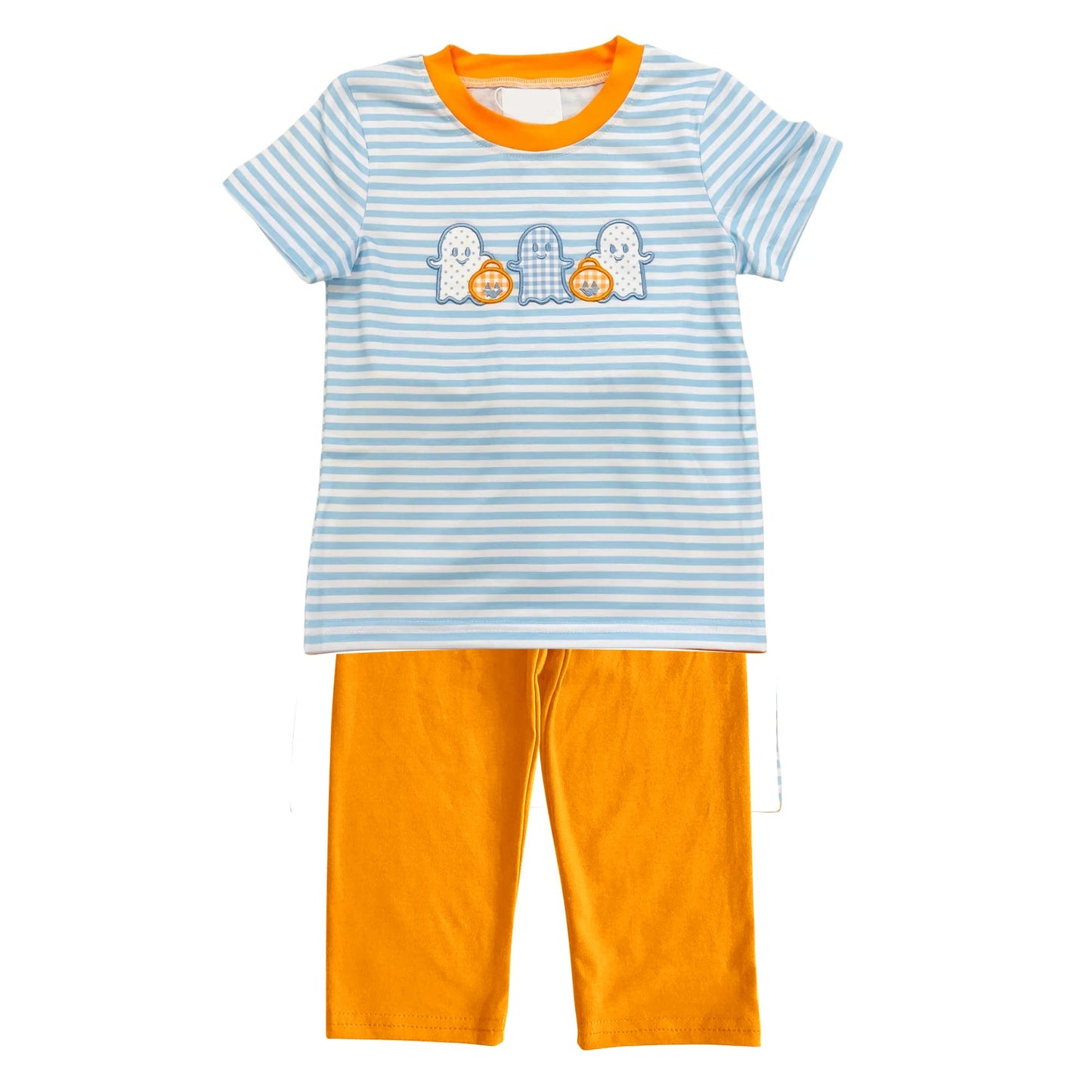 Pre-order Baby Boy Halloween Spooky Pumpkin Stripes Shirt Orange pants Set