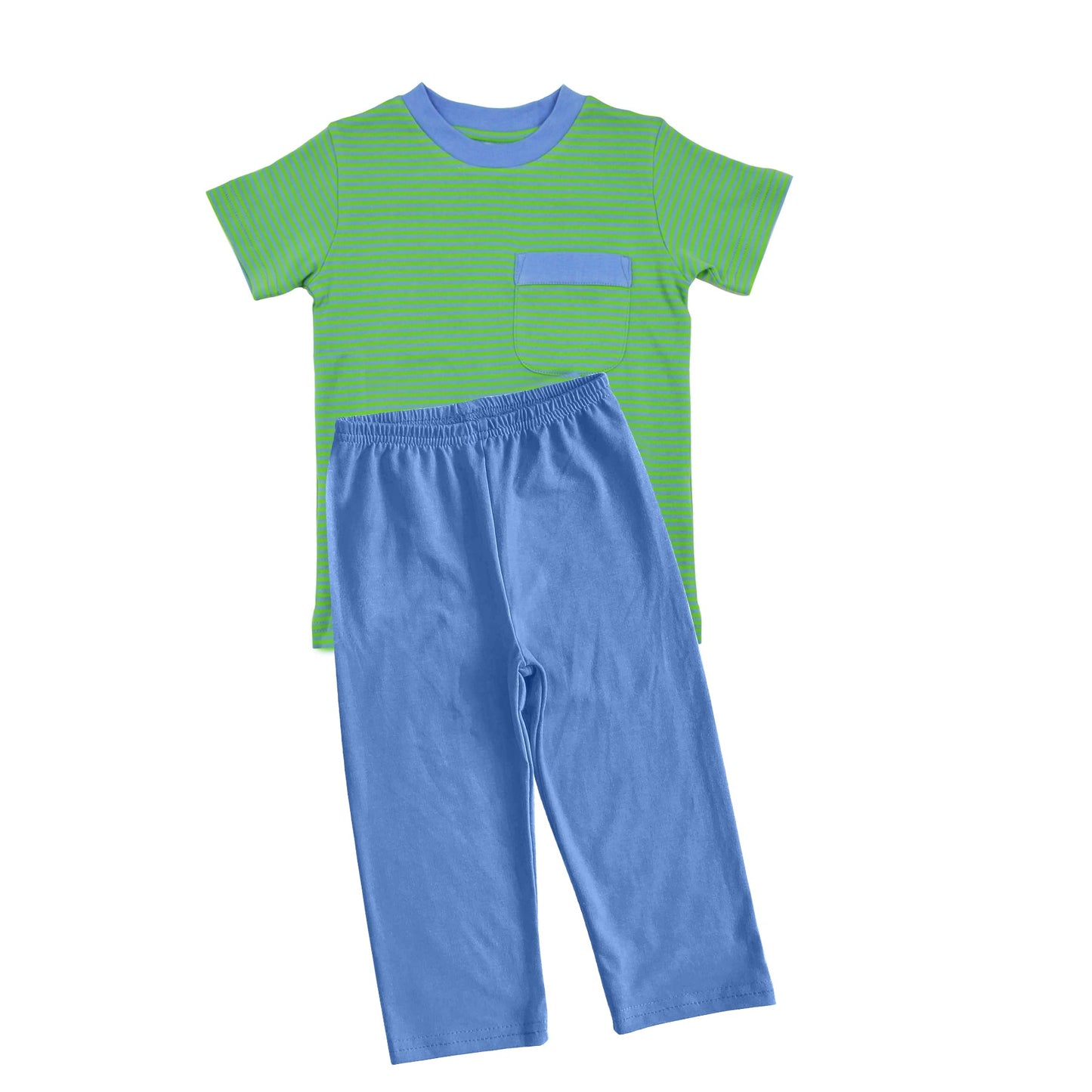 Pre-order Baby Boy Green Stripes Shirt Blue Pants Set