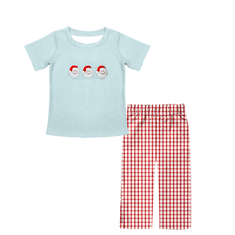 Pre-order Baby Boy Christmas Santa Shirt Red Plaid Pants Set