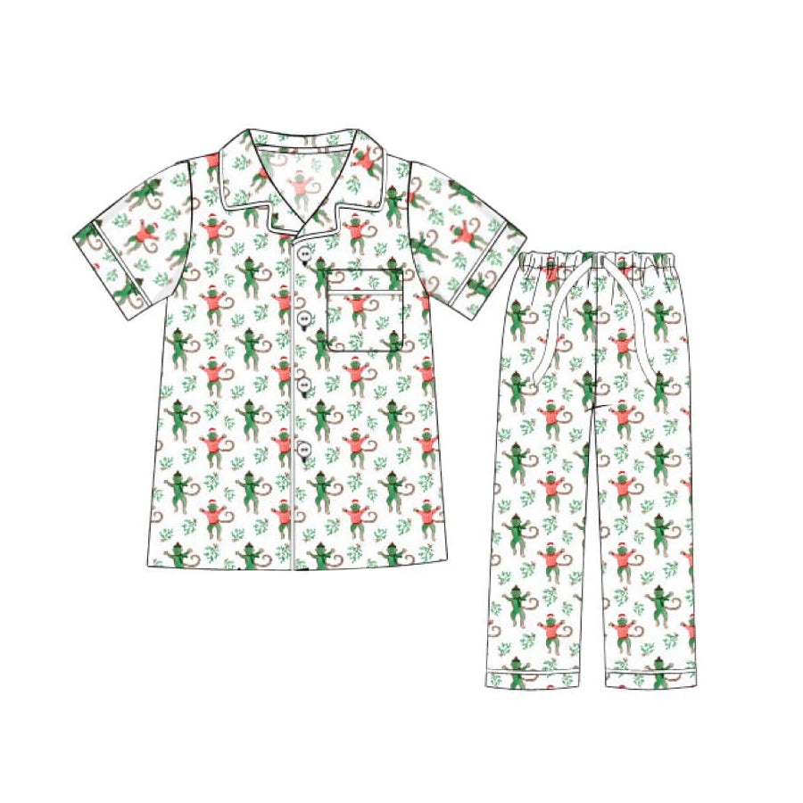 Pre-order Adult Women Christmas Monkey Buttons Shirt Pants Pajamas Set