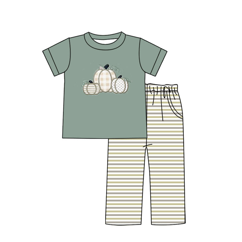 Baby Boy Pumpkin Short Sleeves Shirt Pocket Stripes Pants Set