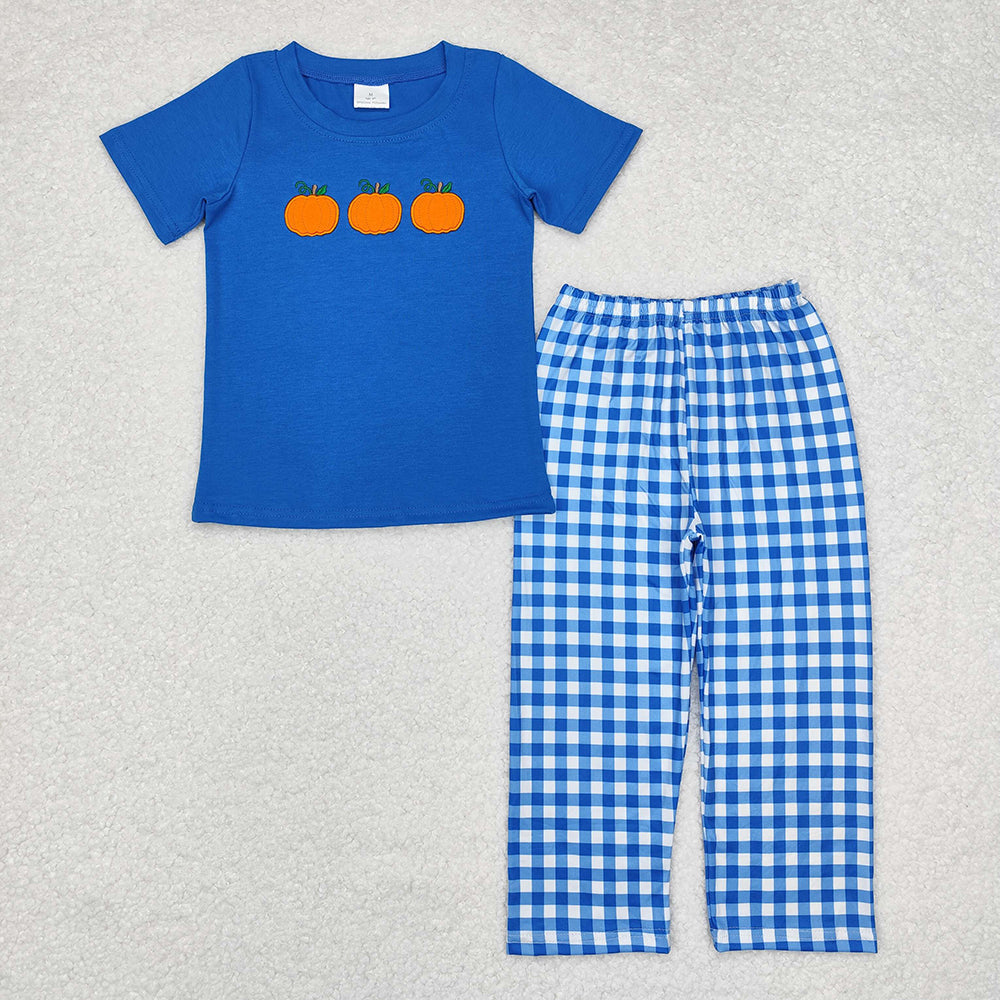 Baby Boy Short Sleeves Dogs Pumpkins Shirt Pants Set Sibling Thanksgiving RTS