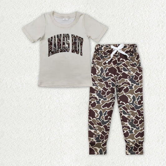 Baby Kids Short Sleeves Mama's Boy Shirt Camo Pants Set