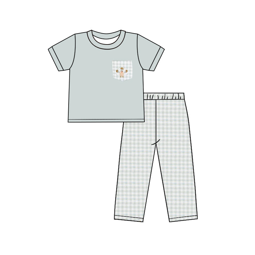 Pre-order Baby Boy Thanksgiving turkey Shirt Plaid Pants Grey Set