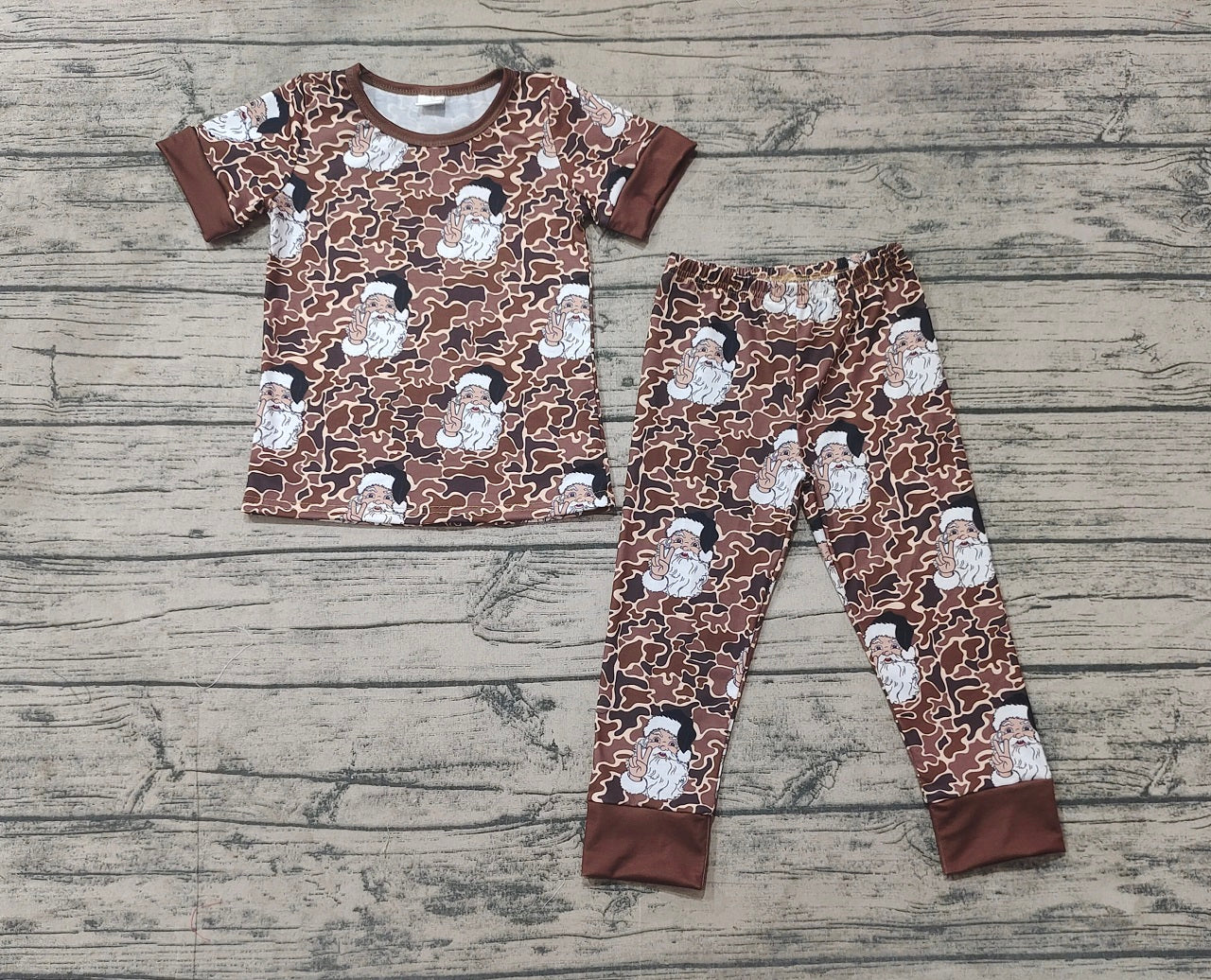 Baby Boy Short Sleeves Christmas Camo Santa Shirt Pants Pajamas Clothes Bamboo Set