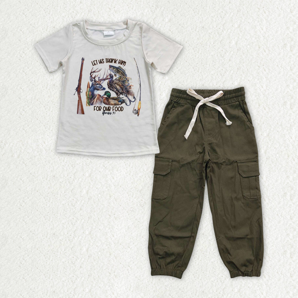 Baby Boy Short Sleeves Fishing Shirt Green Cargo Pants Hunting Clothes Set