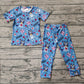 Baby Boy Short Sleeves Valentines Hearts Dogs Blue Shirt Pants Pajamas Clothes Set