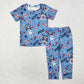 Sibling Baby Boys Short Sleeves Hearts Dogs Valentine Blue Sets Clothes RTS