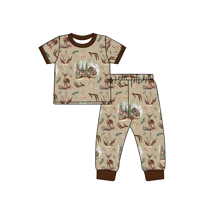Pre-order Baby Boy Deer turkey Shirt Pants Pajamas Hunting Set