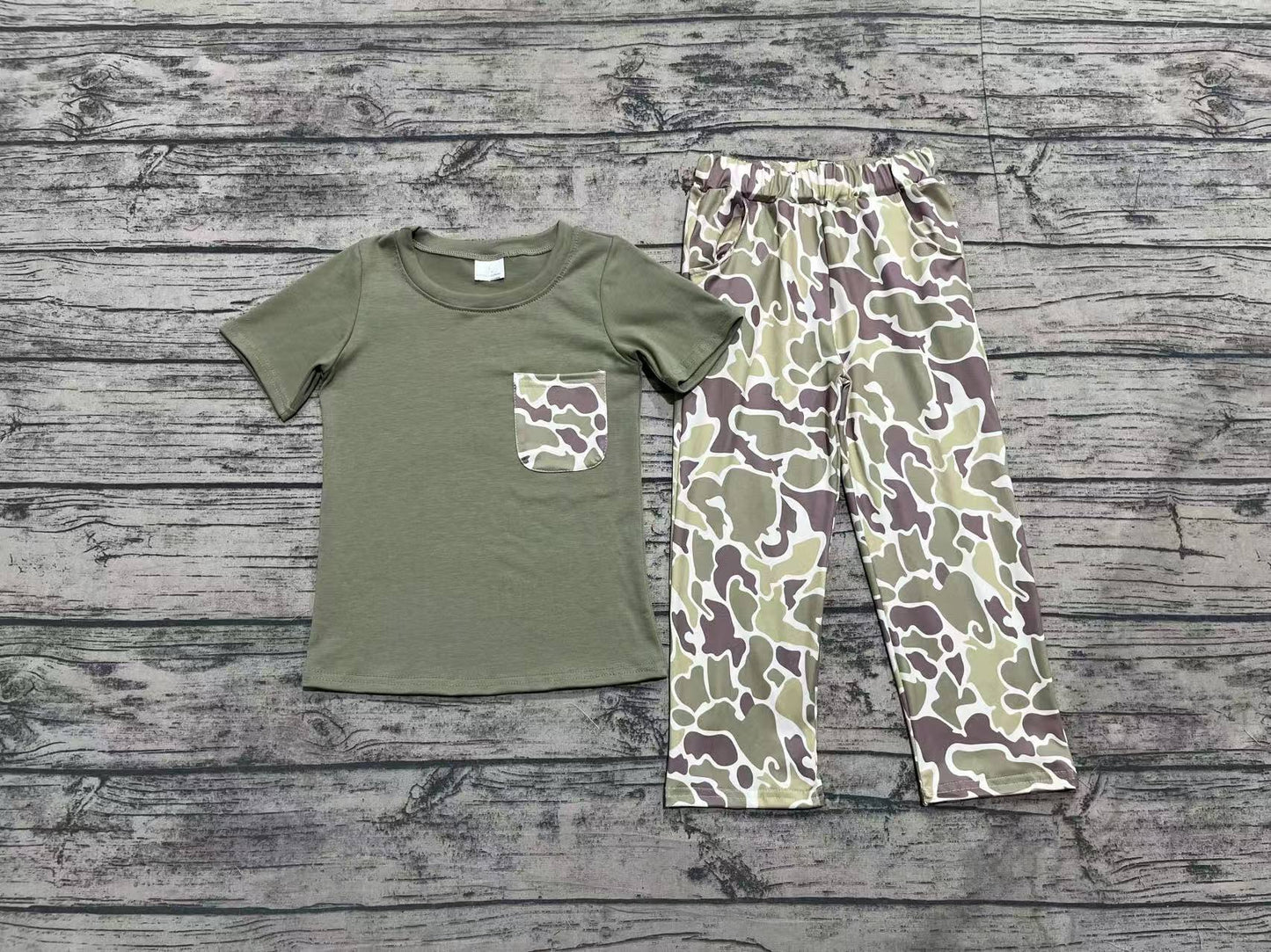 Baby Boy Short Sleeves Green Pocket Shirt Camo Pants Clothes Set