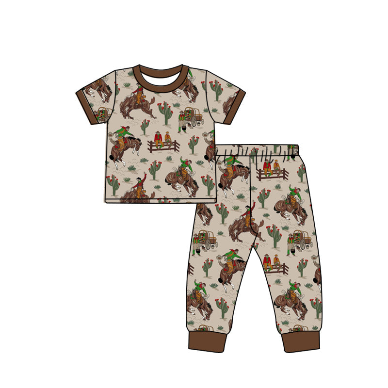 Preorder Baby Boy Short Sleeves Western Cactus Rodeo Shirt Pants Pajamas Clothes Set