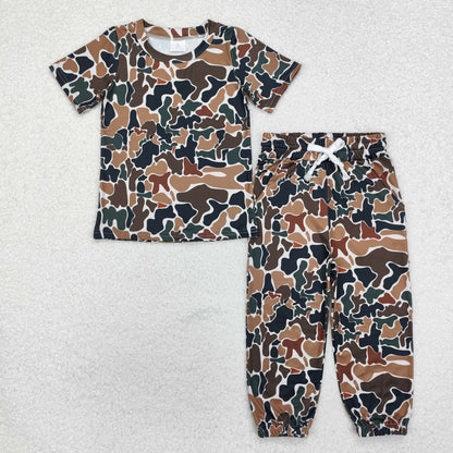 Sibling Baby Boys Kids Short Sleeves Shirts Pockets Jogger Pants Southern Camo Clothes Sets RTS