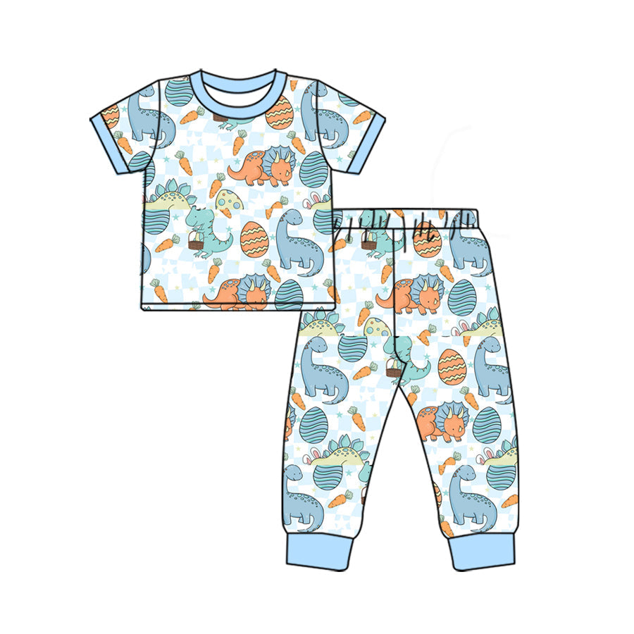 Preorder Baby Boy Short Sleeves Easter Dinosaurs Eggs Shirt Pants Pajamas Clothes Set