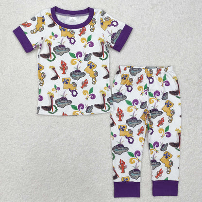 Sibling Boys Girls Toddler Short Sleeves Mardi Gras Crayfish Romper Pajamas Set Clothes RTS