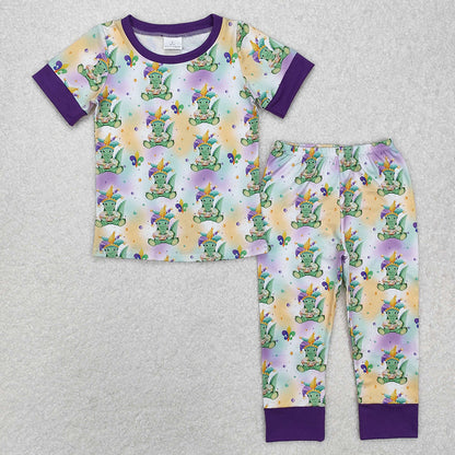 Baby Boy Girl Mardi Gras Crocodile Sibling Romper Pajamas Set