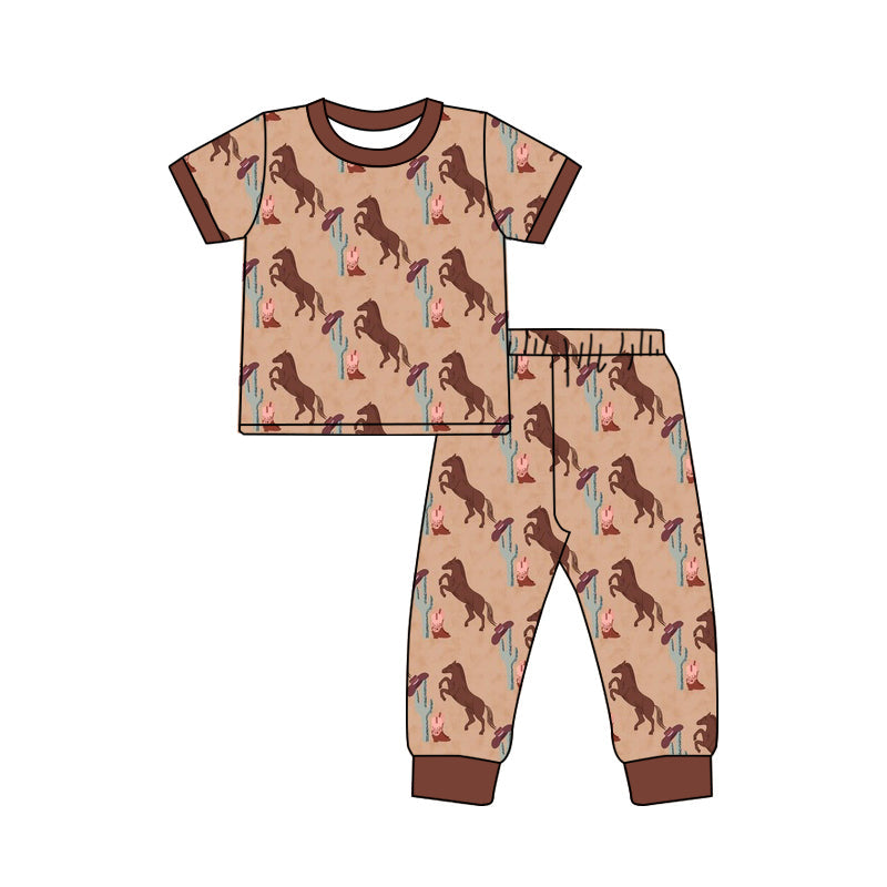 Preorder Baby Boy Short Sleeves Western Horse Cactus Shirt Pants Pajamas Set