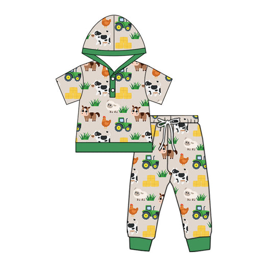 ( Moq 5 ) Preorder Baby Boy Short Sleeves Cows Chicks Hoodies Shirt Pants Farm Set
