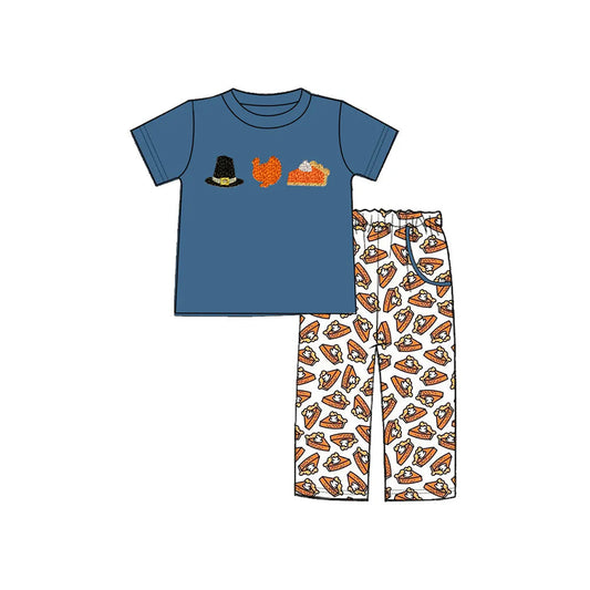 ( Moq 5 ) Preorder Baby Boy Short Sleeves Turkey Hat Shirt Pants Thanksgiving Set