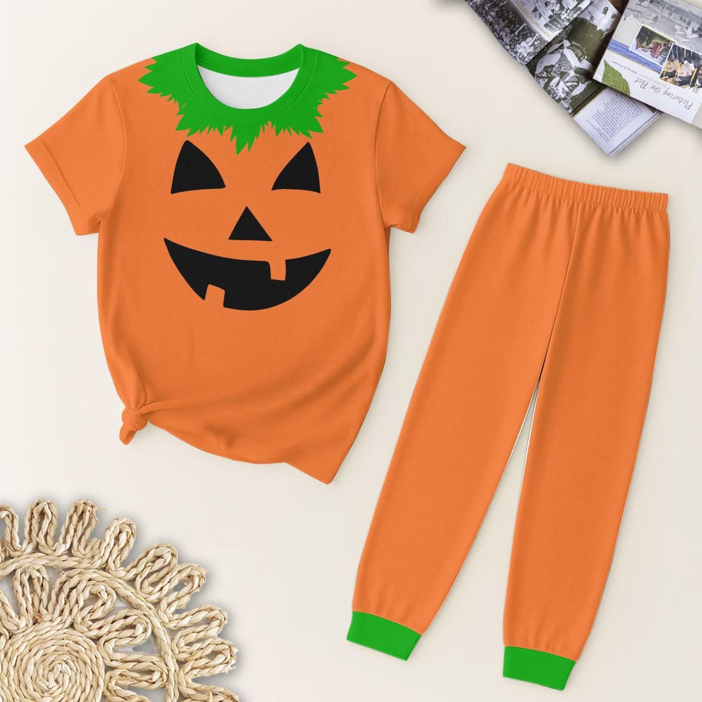 ( Moq 5 ) Preorder Baby Boy Short Sleeves Halloween Pumpkin Shirt Orange Pants Pajamas Clothes Set