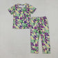 Sibling Baby Boys Camo Short Sleeves Mardi Gras Buttons Shirt Zipper Romper Pajamas Set RTS