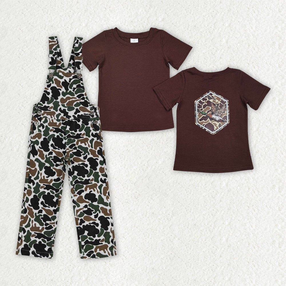 Boys Kids Short Sleeves Duck Cotton Shirt Denim Camo jumpsuit Overall Clothes Set RTS