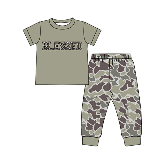 ( Moq 5 ) Preorder Boys Kids Short Sleeves Blessed Shirt Camo Pants Set