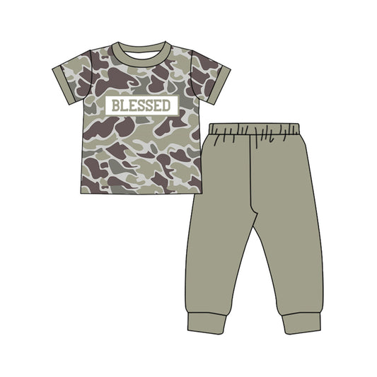 ( Moq 5 ) Preorder Boys Kids Short Sleeves Blessed Camo Shirt Pants Set