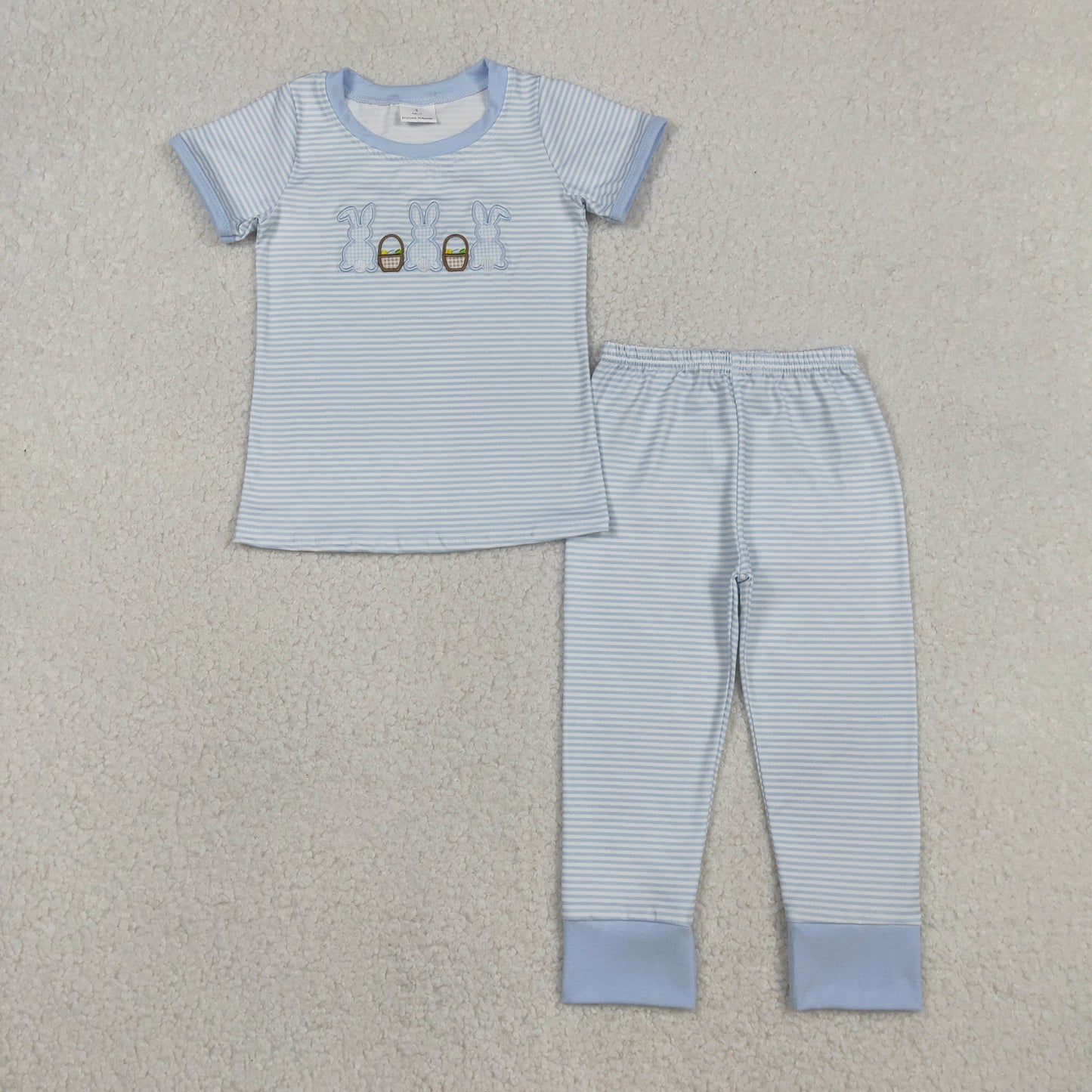 Sibling Baby Boys Girls Kids Embroidery Rabbits Eggs Shirts Stripes Pants Easter Pajamas Clothes Sets RTS