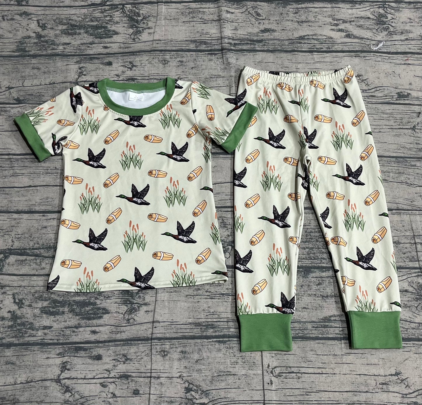 Baby Boys Shorts Sleeves Ducks Shirt Pants Hunting Set Green Pajamas RTS