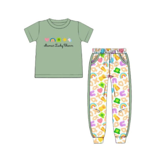 ( Moq 5 ) Preorder Baby Boys Short Sleeves Mama's Shirt Clovers Pants St. Patrick Clothes Set