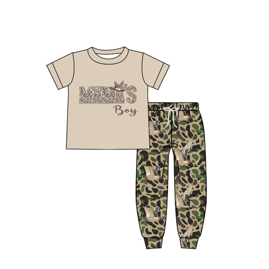 ( Moq 5 ) Preorder Baby Boys Kids Short Sleeves Mama's Boy Shirt Camo Ducks Pants Set
