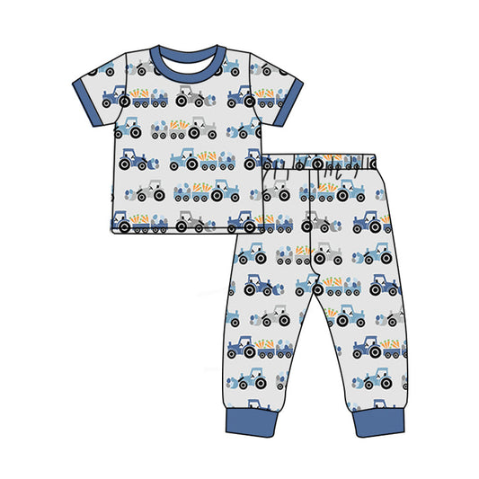 ( Moq 5 ) Preorder Baby Boys Short Sleeves Eggs Carrots Tractors Easter Pajamas Clothes Set