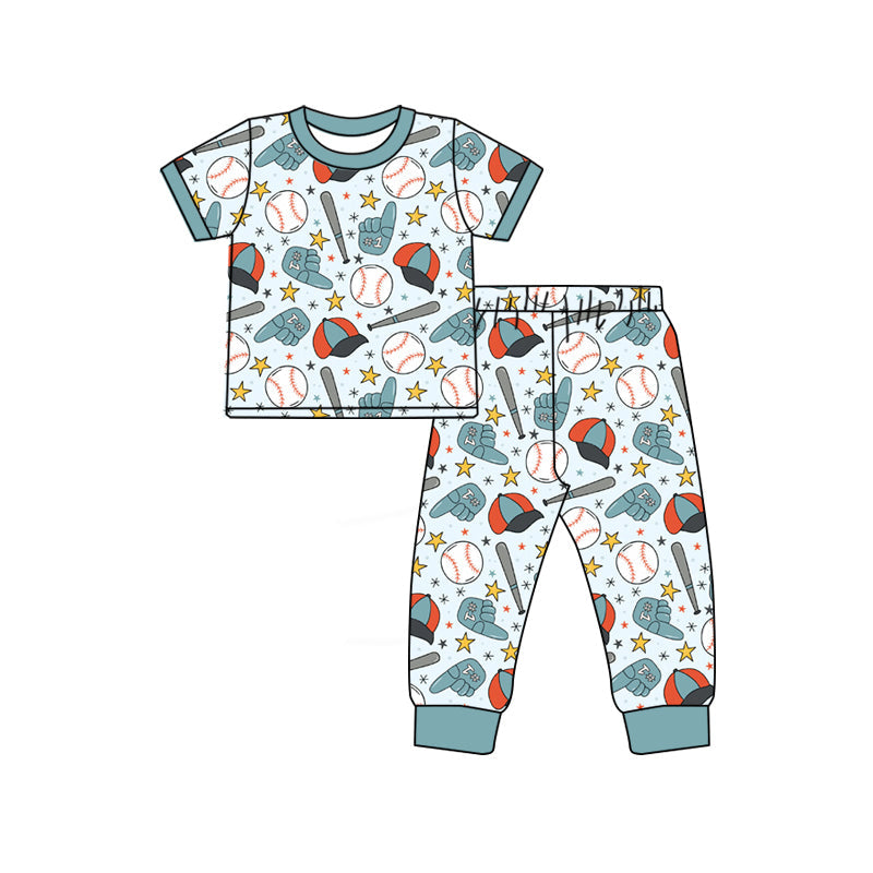( Moq 5 ) Preorder Baby Boy Kids Short Sleeves Baseball Stars Shirt Pants Pajamas Clothes Set