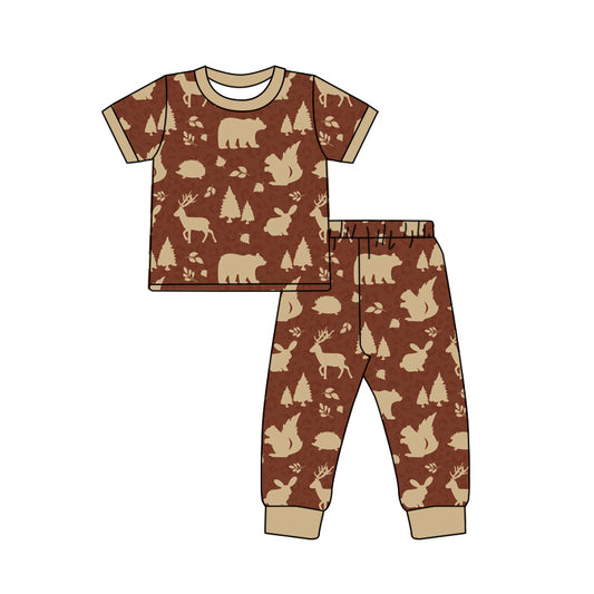 ( Moq 5 ) Preorder Baby Boys Kids Short Sleeves Animals Shirt Pants Pajamas Set Clothes