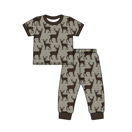 ( Moq 5 ) Preorder Baby Boys Kids Short Sleeves Deer Shirt Pants Pajamas Set Clothes