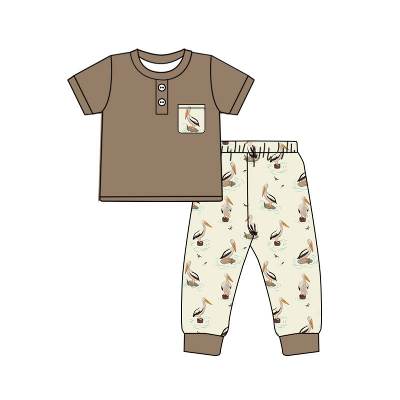 ( Moq 5 ) Preorder Baby Boys Kids Short Sleeves Pocket Buttons Shirt Pants Set Clothes