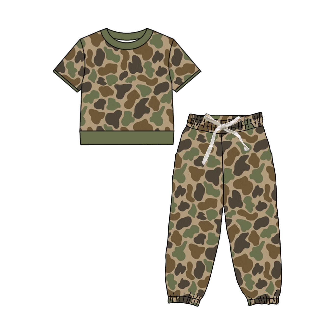 ( Moq 5 ) Preorder Baby Boys Kids Short Sleeves Camo Shirt Jogger Pants Set Green Clothes