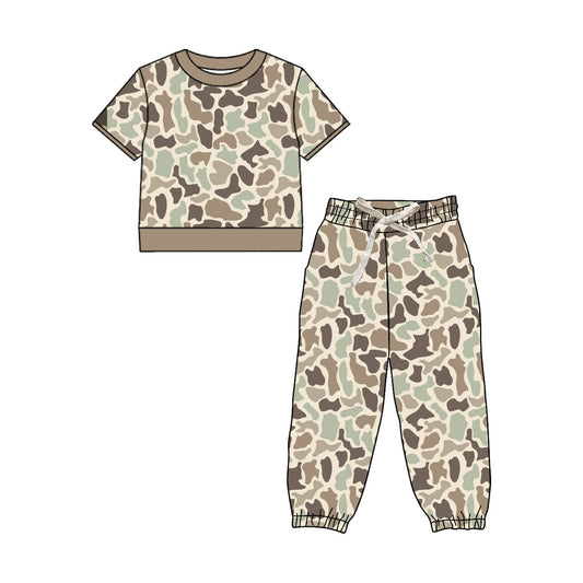( Moq 5 ) Preorder Baby Boys Kids Short Sleeves Khaki Camo Shirt Jogger Pants Set Clothes