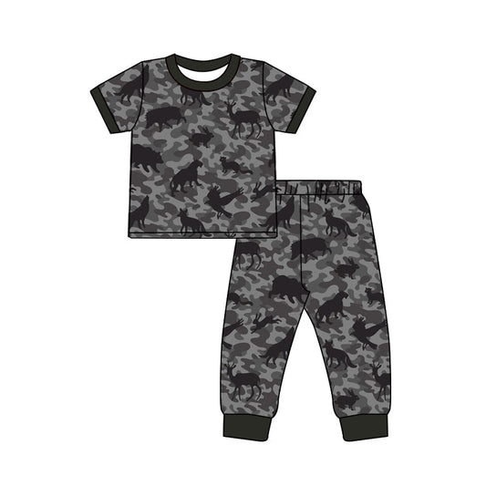 ( Moq 5 ) Preorder Baby Boys Kids Short Sleeves Animals Camo Shirt Pants Set Pajamas Hunting Clothes