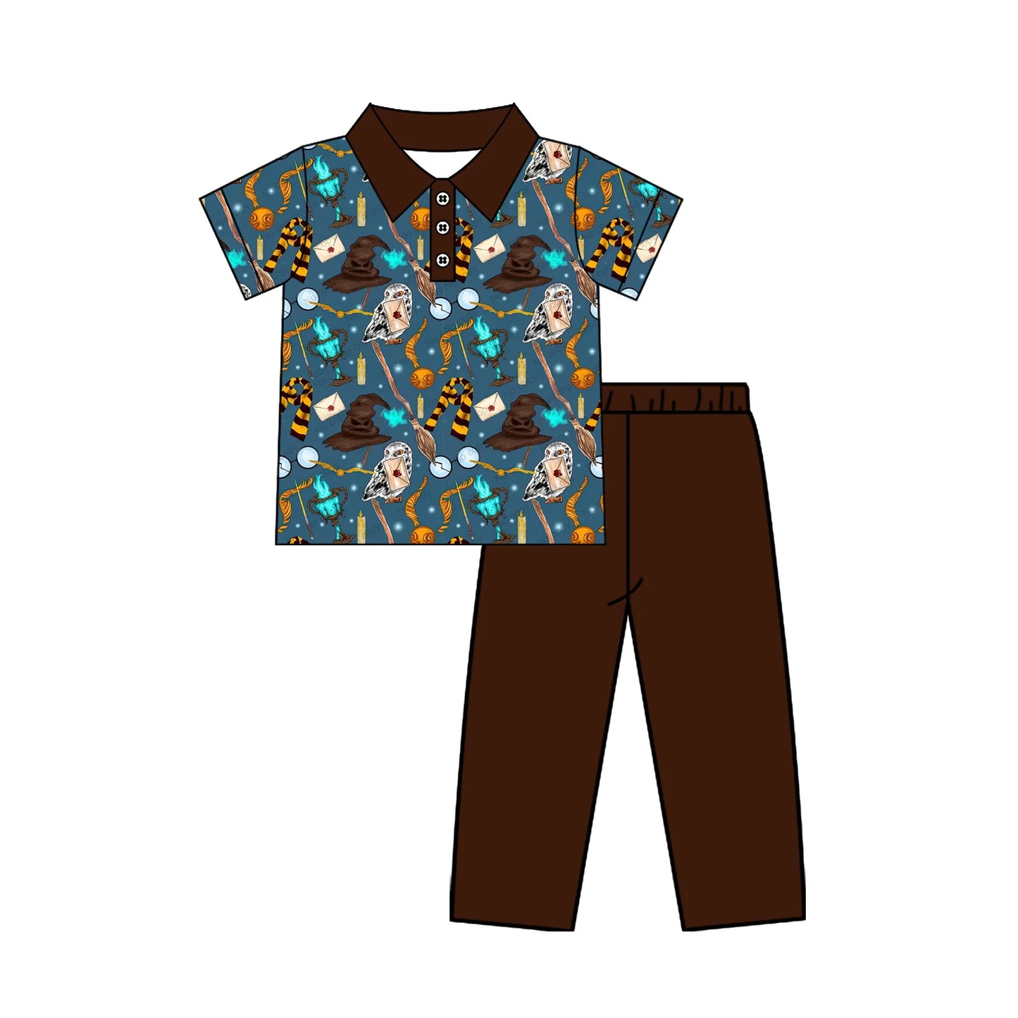 ( Moq 5 ) Preorder Baby Boy Kids Short Sleeves Magic Buttons Shirt Pants Set Clothes